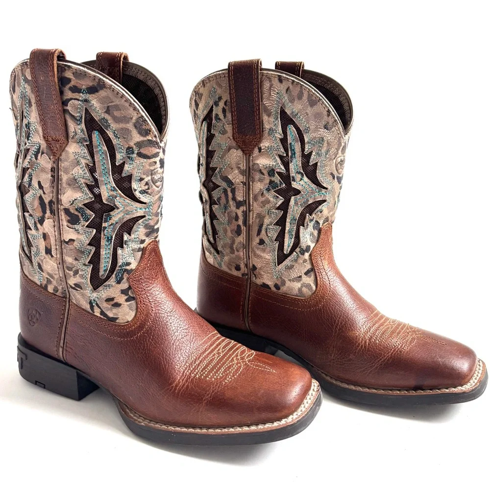 Ariat Koel VentTEK Western Brown Leather Cowboy Boots Youth Size 1